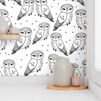 owls // black and white owls hand-drawn simple owl design by Andrea Lauren