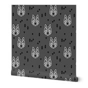 wolf // charcoal  grey wolf kids triangles animals animal head wolves fabric for boys room