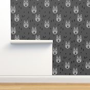 wolf // charcoal  grey wolf kids triangles animals animal head wolves fabric for boys room