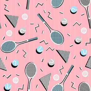 80s Tennis Lesson - Pink background by Andrea Lauren