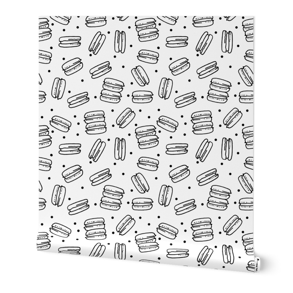 macaron // sweet fabric sweets black and white bakery tea and coffee french macaron fabric