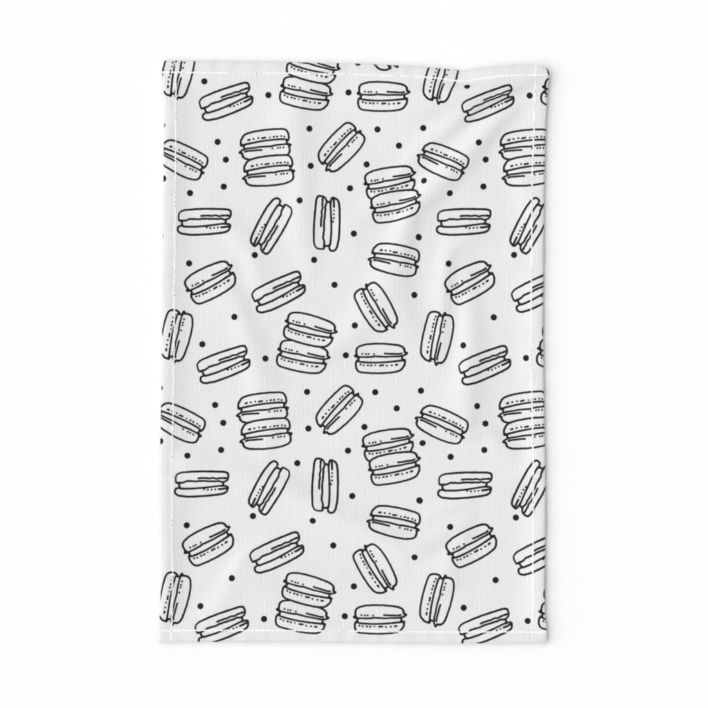 macaron // sweet fabric sweets black and white bakery tea and coffee french macaron fabric