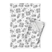macaron // sweet fabric sweets black and white bakery tea and coffee french macaron fabric