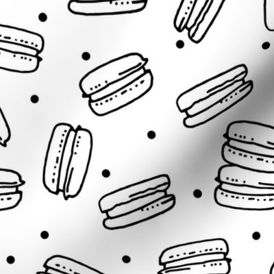 macaron // sweet fabric sweets black and white bakery tea and coffee french macaron fabric