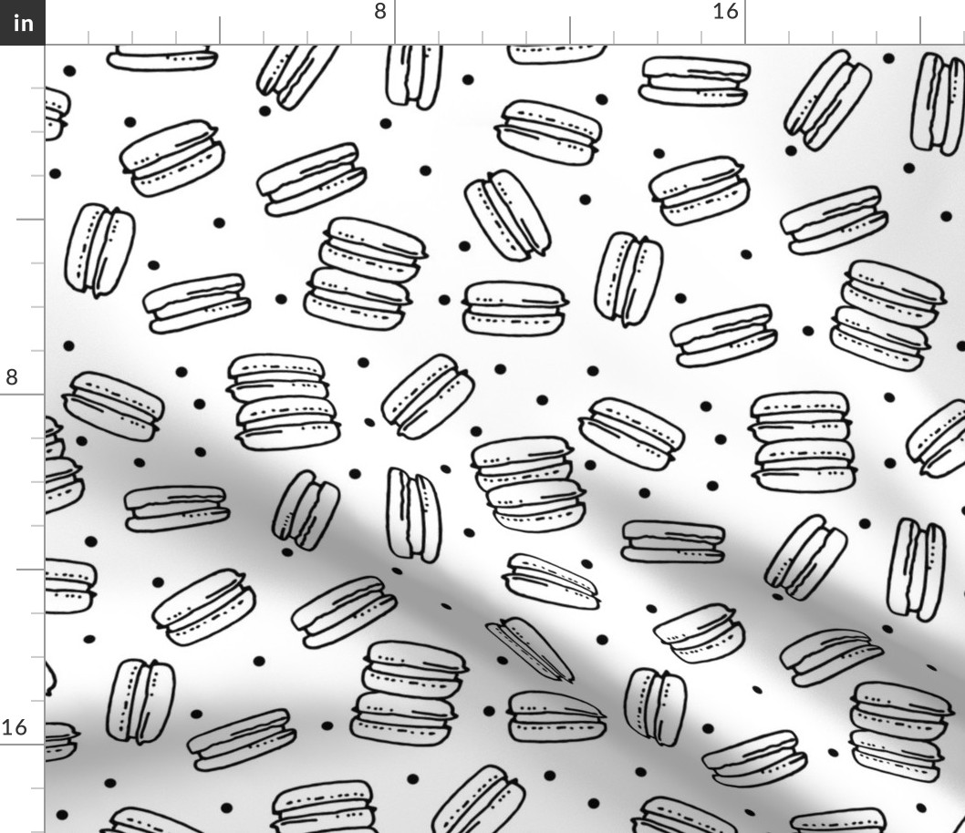 macaron // sweet fabric sweets black and white bakery tea and coffee french macaron fabric