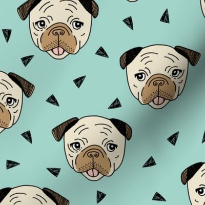 Pugs - Pale Turquoise by Andrea Lauren 