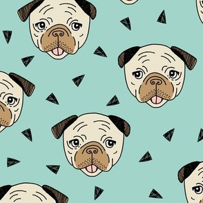 Pugs - Pale Turquoise by Andrea Lauren 