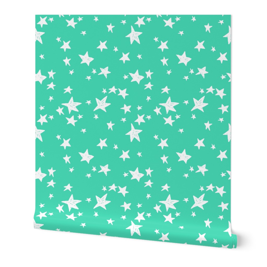 stars // light jade star fabric bright neon green design baby fabric