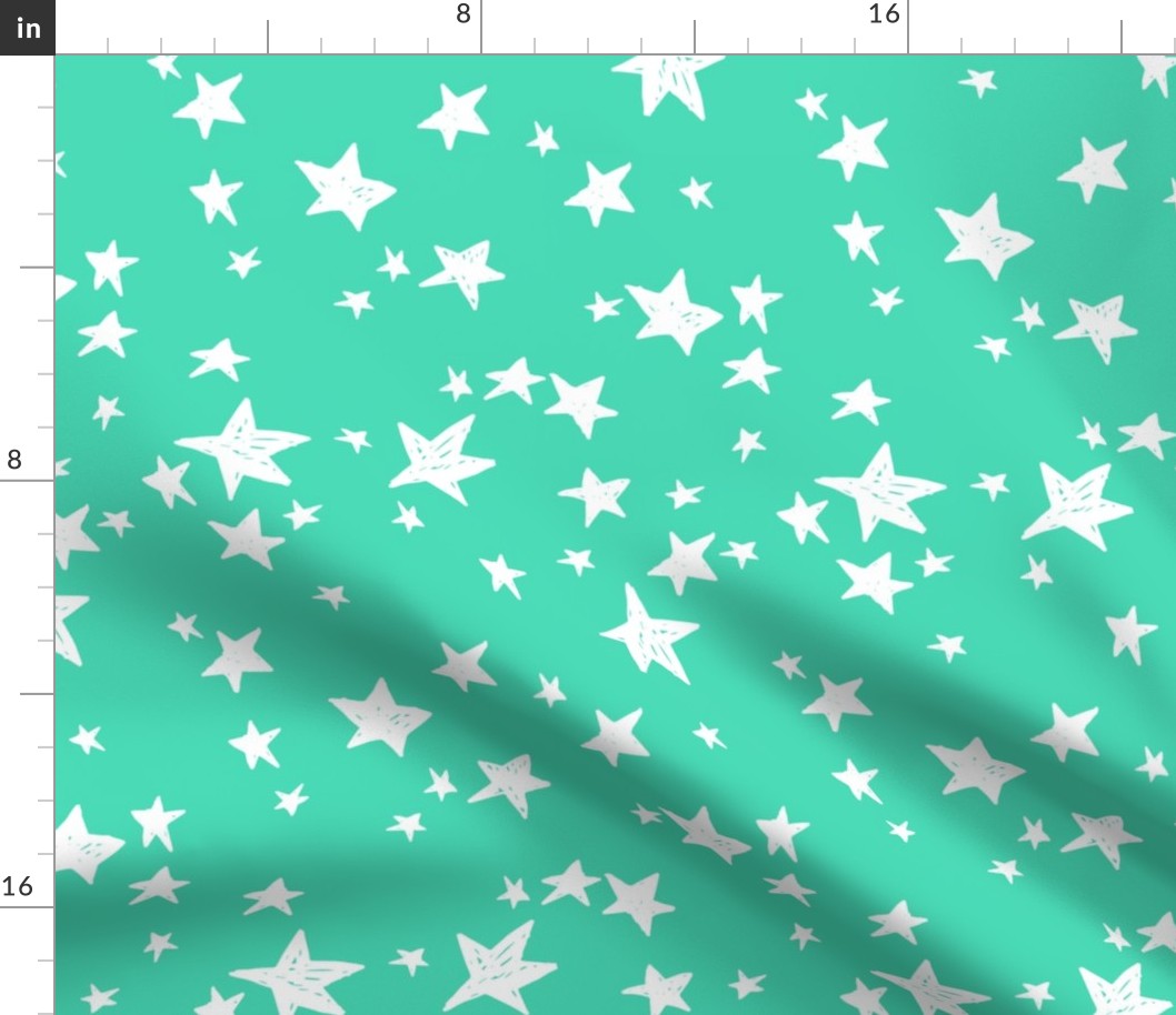 stars // light jade star fabric bright neon green design baby fabric