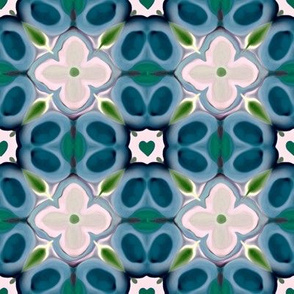 White Flowers on Blue Pattern