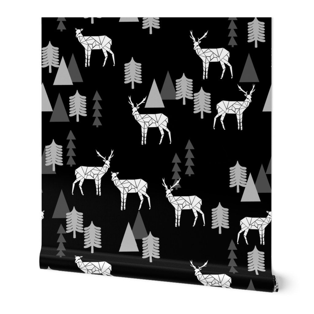Geo Forest Deer - Black and White by Andrea Lauren 