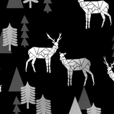 Geo Forest Deer - Black and White by Andrea Lauren 