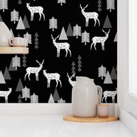 Geo Forest Deer - Black and White by Andrea Lauren 