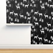 Geo Forest Deer - Black and White by Andrea Lauren 