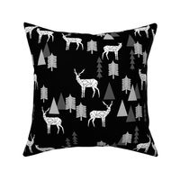 Geo Forest Deer - Black and White by Andrea Lauren 