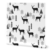 Geo Forest Deer - White and Black by Andrea Lauren 