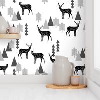 Geo Forest Deer - White and Black by Andrea Lauren 