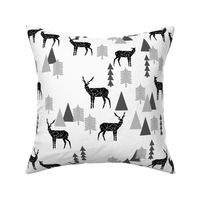 Geo Forest Deer - White and Black by Andrea Lauren 