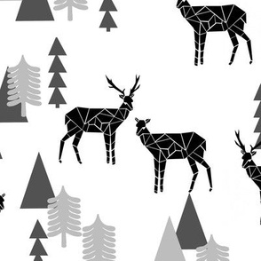 Geo Forest Deer - White and Black by Andrea Lauren 