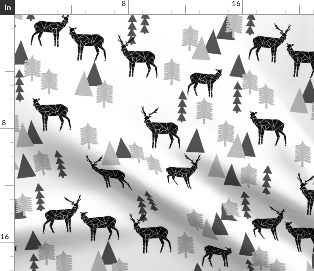 Geo Forest Deer - White and Black by Andrea Lauren 