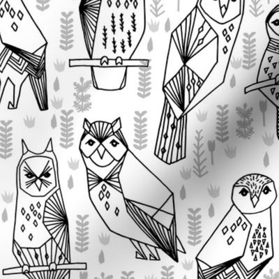 owl // black and white geometric hand-drawn illustration by Andrea Lauren