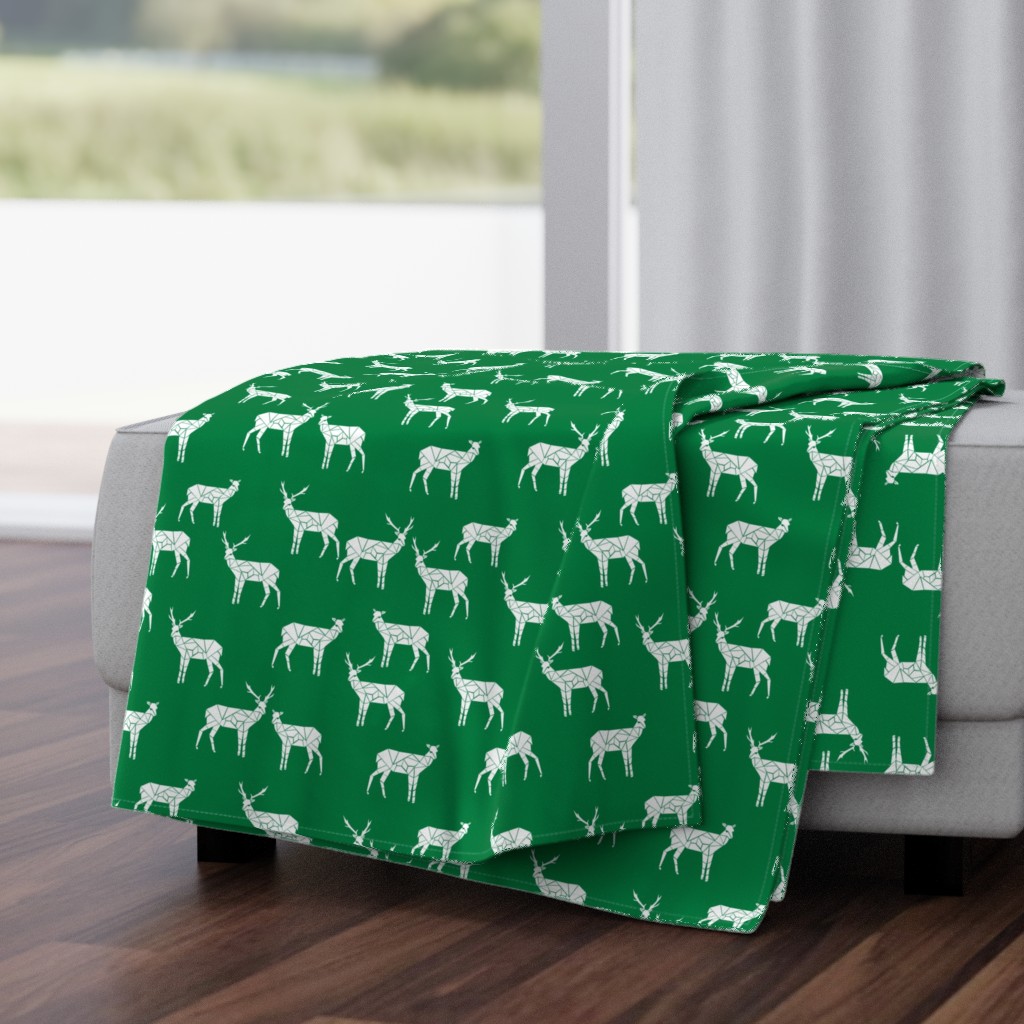deer // christmas green deer fabric geometric deer simple deer fabric