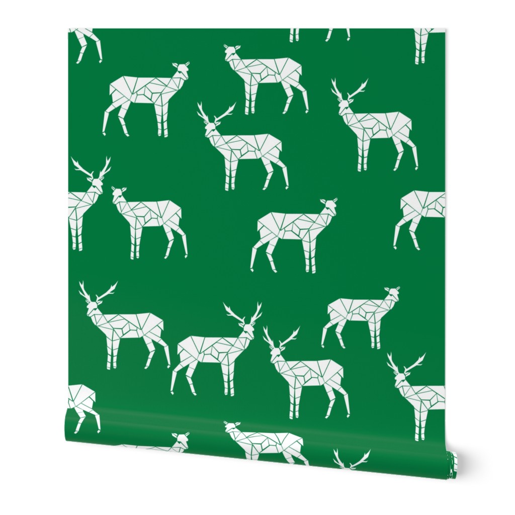 deer // christmas green deer fabric geometric deer simple deer fabric