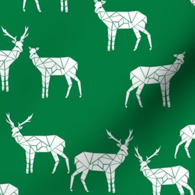 deer // christmas green deer fabric geometric deer simple deer fabric