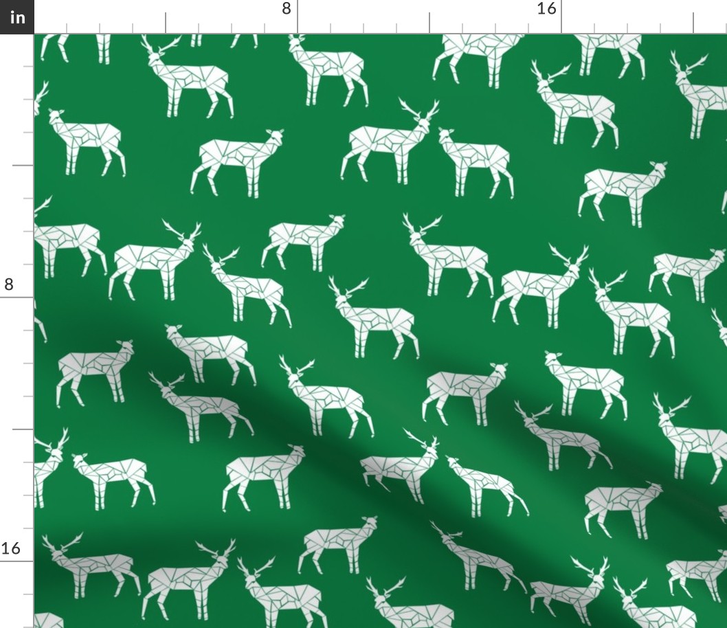 deer // christmas green deer fabric geometric deer simple deer fabric