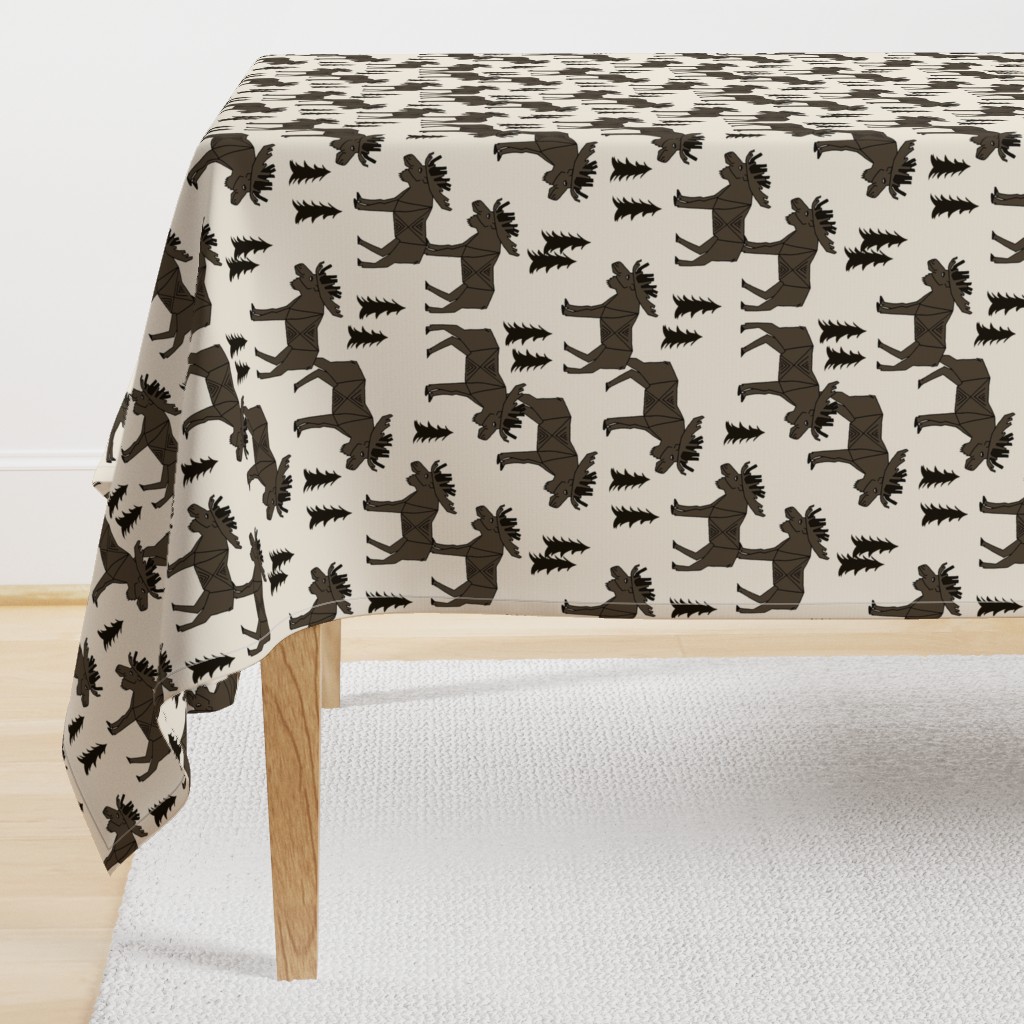 Moose Forest fabric - Dark Brown and Cream by Andrea Lauren 