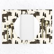 Moose Forest fabric - Dark Brown and Cream by Andrea Lauren 