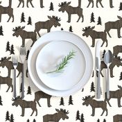 Moose Forest fabric - Dark Brown and Cream by Andrea Lauren 