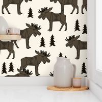 Moose Forest fabric - Dark Brown and Cream by Andrea Lauren 