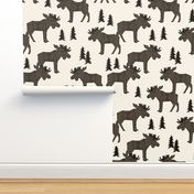 Moose Forest fabric - Dark Brown and Cream by Andrea Lauren 