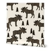 Moose Forest fabric - Dark Brown and Cream by Andrea Lauren 