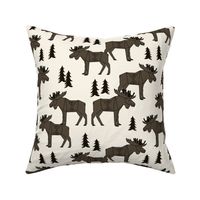 Moose Forest fabric - Dark Brown and Cream by Andrea Lauren 