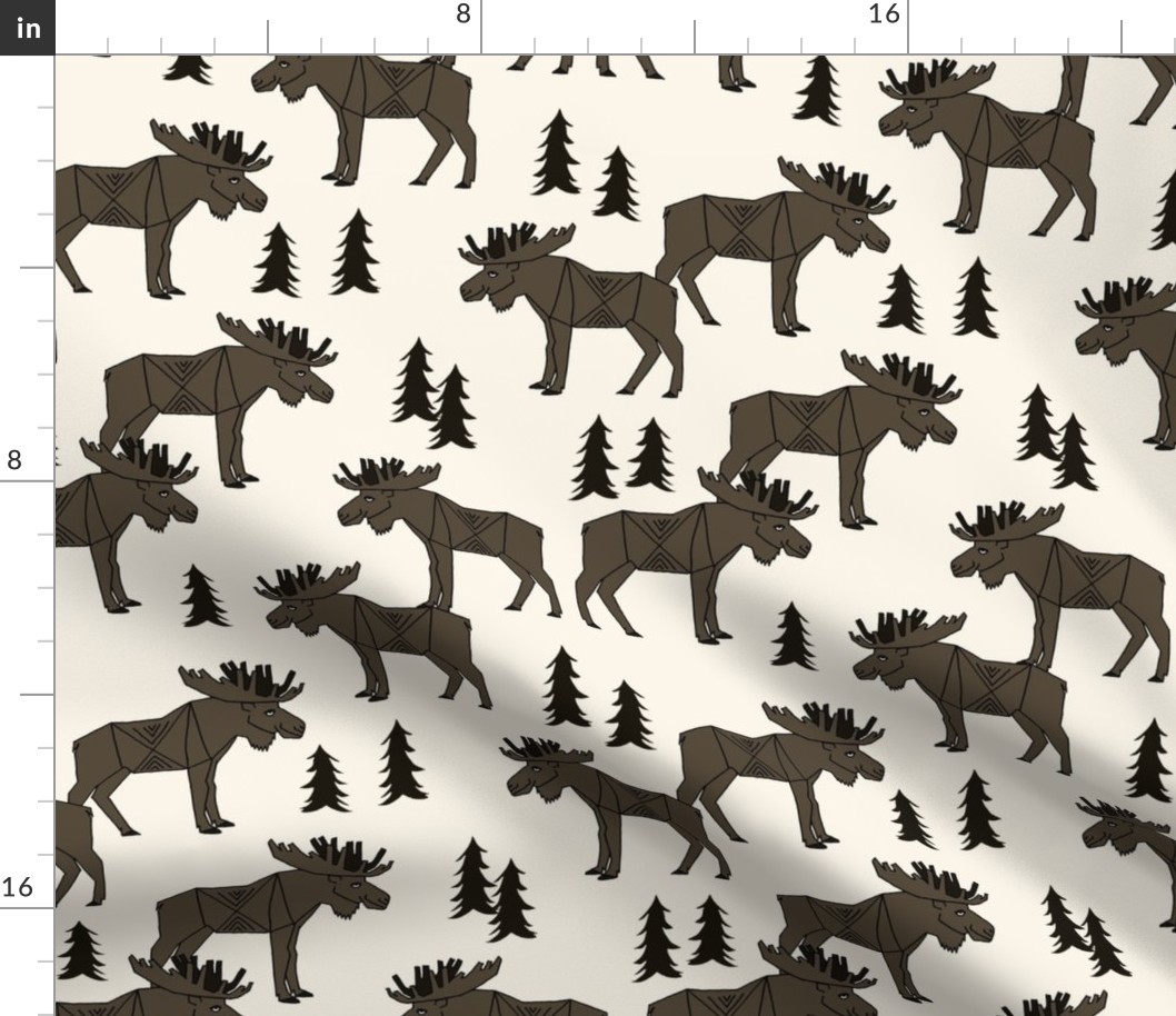 Moose Forest fabric - Dark Brown and Cream by Andrea Lauren 