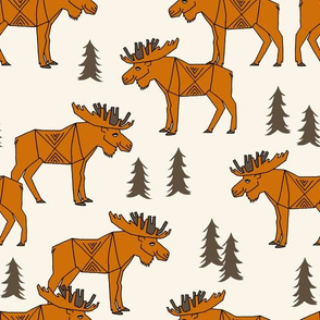 Moose Forest - Off White and Rust by Andrea Lauren 