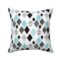 Aztec winter blue geometric diamond fabric