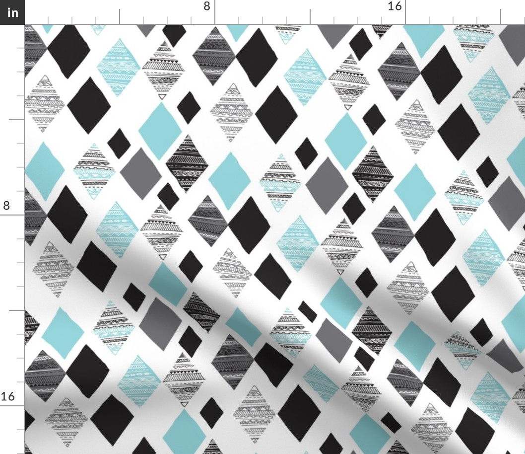 Aztec winter blue geometric diamond fabric