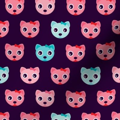 Violet sweet kitten pink cat illustration pattern