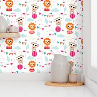 Colorful geometric circus animals lion and monkey party