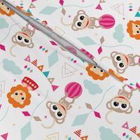 Colorful geometric circus animals lion and monkey party
