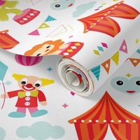 Colorful geometric circus animals lion elephant clown and monkey party