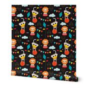 Colorful geometric circus animals lion elephant clown and monkey party