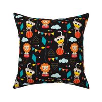 Colorful geometric circus animals lion elephant clown and monkey party