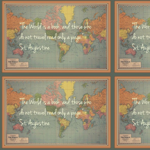 world map with St. Augustine quote