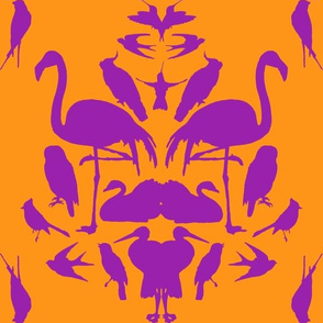 Bird Damask- Orange/Purple