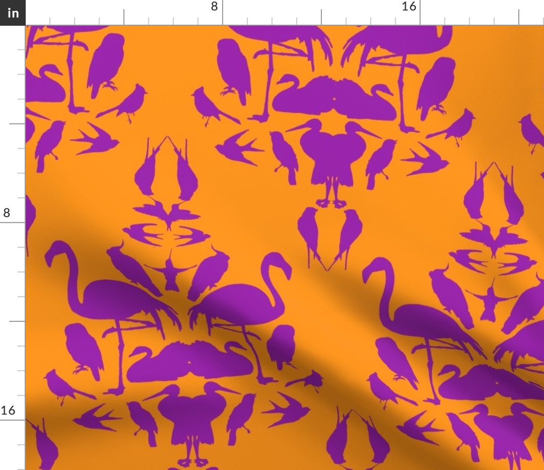 Bird Damask- Orange/Purple