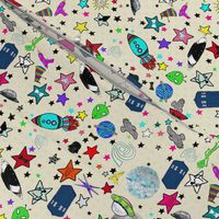 Random Cosmic Doodles, Stars, Space Ship,  Aliens, UFOs